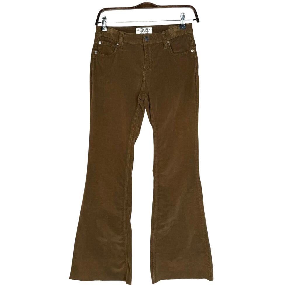 We The Free Pants Womens 24 Green Corduroy‎ Flare Raw Hem Boho Festival Western